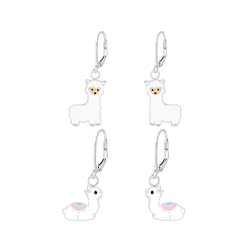 Silver Alpaca Lever Back Earrings Set - 8382