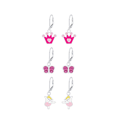 Silver Pink Lever Back Earrings Set - 8400