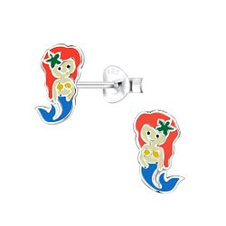 Silver Mermaid Stud Earrings - 8050