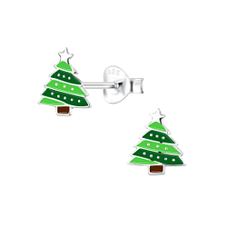 Silver Christmas Tree Stud Earrings - 8451