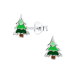 Silver Christmas Tree Stud Earrings - 8452