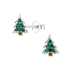 Silver Christmas Tree Stud Earrings - 8454