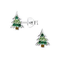 Silver Christmas Tree Stud Earrings - 8455