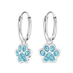 Silver Paw Print Charm Hoop Earrings - 8344