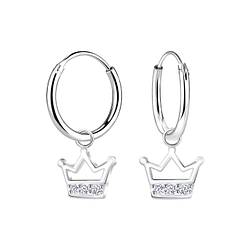Silver Crown Charm Hoop Earrings - 8304