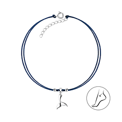 Silver Whale Tail Cord Anklet - 8622