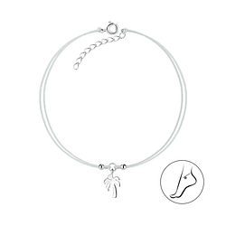 Silver Palm Tree Cord Anklet - 8619