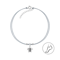 Silver Turtle Cord Anklet - 8632