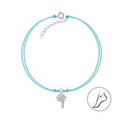Silver Palm Tree Cord Anklet - 8635