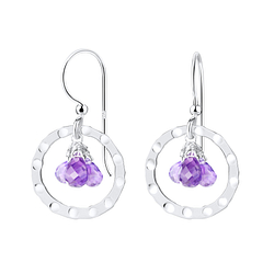 Silver Circle Earrings with Glass Bead - 8550