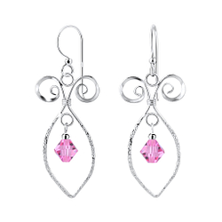 Silver Spiral Earrings with Glass Bead - 8551