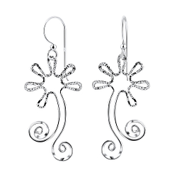 Silver Flower Earrings - 8535