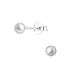 4mm Diamond Dust Ball Silver Stud Earrings - 5246
