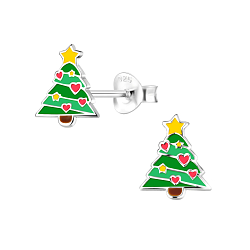 Silver Christmas Tree Stud Earrings - 8361