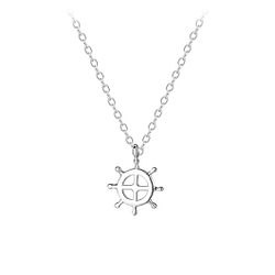 Silver Ship Wheel Necklace - 8591