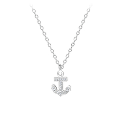 Silver Cubic Zirconia Anchor Necklace - 8592