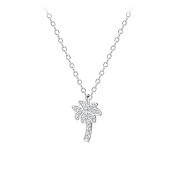 Silver Cubic Zirconia Palm Tree Necklace - 8601 Silver Cubic Zirconia Palm Tree Necklace - 8601