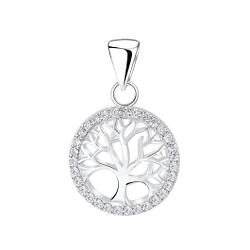 Silver Tree Of Life Cubic Zirconia Pendant - 3038