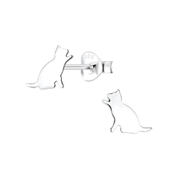 Silver Cat Stud Earrings - 8680