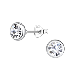 5mm Crystal Silver Solitaire Stud Earrings - 8697