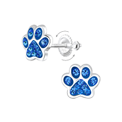 Silver Paw Print Crystal Screw Back Earrings - Wholesale - 6233 Silver Paw Print Crystal Screw Back Earrings - Wholesale - 6233