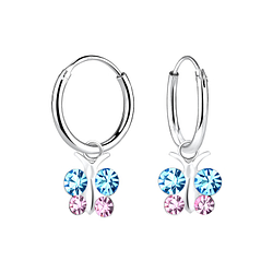 Silver Butterfly Crystal Charm Hoop Earrings - 8692 Silver Butterfly Crystal Charm Hoop Earrings - 8692