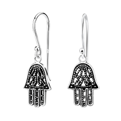 Silver Hamsa Earrings - 4454