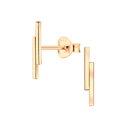 Silver Double Bar Stud Earrings - 2276