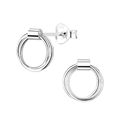 Silver Twisted Circle Stud Earrings - 7599