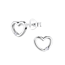 Silver Heart Stud Earrings - 8709