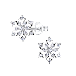 Silver Snowflake Stud Earrings - 8715