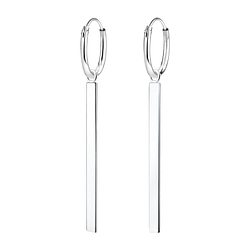Silver Bar Charm Hoop Earrings - 8769