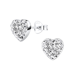 Silver Heart Crystal Stud Earrings - 8732 Silver Heart Crystal Stud Earrings - 8732
