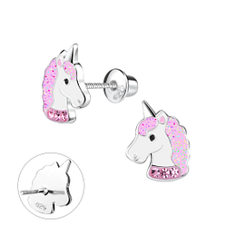 Silver Unicorn Screw Back Bullet Earrings - 9378