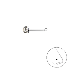 2.5mm Round Crystal Silver Nose Stud With Ball - Wholesale - 8829