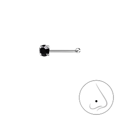 2.5mm Round Crystal Silver Nose Stud With Ball - 8829
