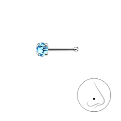 3mm Round Crystal Silver Nose Stud With Ball - 8831
