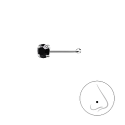 3mm Round Crystal Silver Nose Stud With Ball - 8831