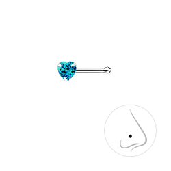 3mm Heart Cubic Zirconia Silver Nose Stud with Ball - 8845