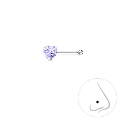 3mm Heart Cubic Zirconia Silver Nose Stud with Ball - 8827