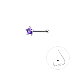 3mm Star Cubic Zirconia Silver Nose Stud With Ball - 8825