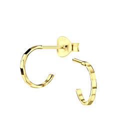 Silver Half Hoop Stud Earrings with Diamond Cut - 8976