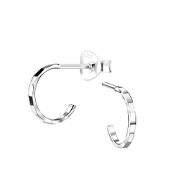 Silver Half Hoop Stud Earrings with Diamond Cut - 9080 Silver Half Hoop Stud Earrings with Diamond Cut - 9080