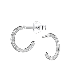 Silver Half Hoop Stud Earrings with Diamond Dust - 9083 Silver Half Hoop Stud Earrings with Diamond Dust - 9083