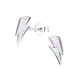 Silver Lightning Bolt Stud Earrings - 9003