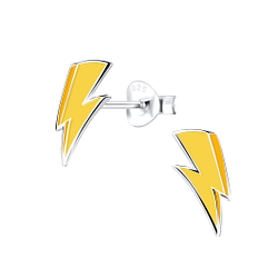 Silver Lightning Bolt Stud Earrings - 9002