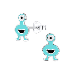 Silver Monster Stud Earrings - 9009