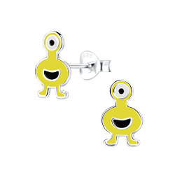 Silver Monster Stud Earrings - 9007