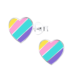 Silver Heart Stud Earrings - 9014