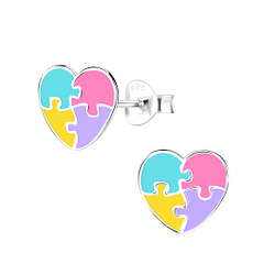 Silver Heart Stud Earrings - 9028